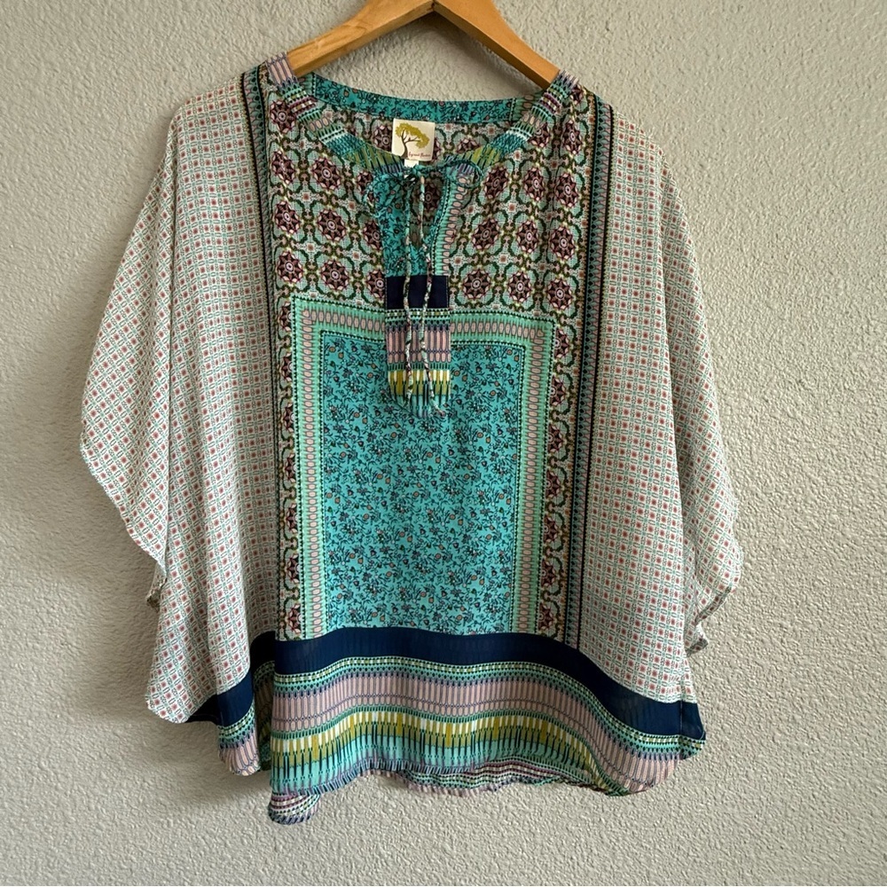 Fig & Flower Boho Sheer‎ Butterfly Sleeve Top Size PXL